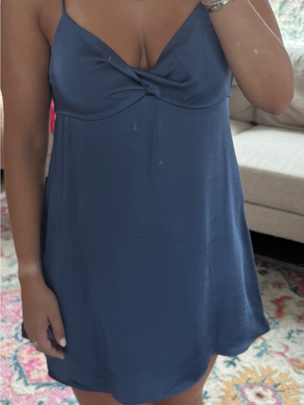 bp Slate Blue Twist-Front Mini Slip Dress